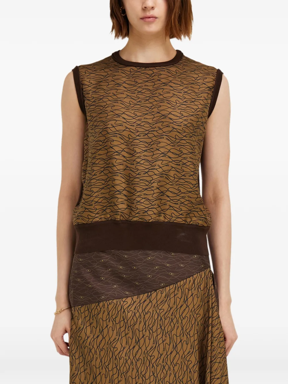 Ferragamo Gebreide top met zijden vlak Bruin