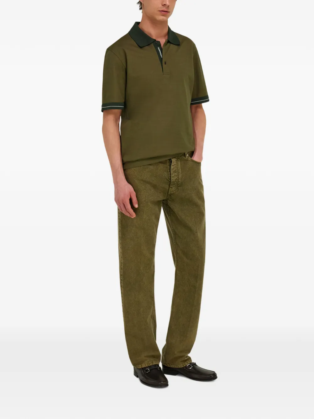 Ferragamo Piqué-weave Contrast-collar Polo Shirt in Green, view 2