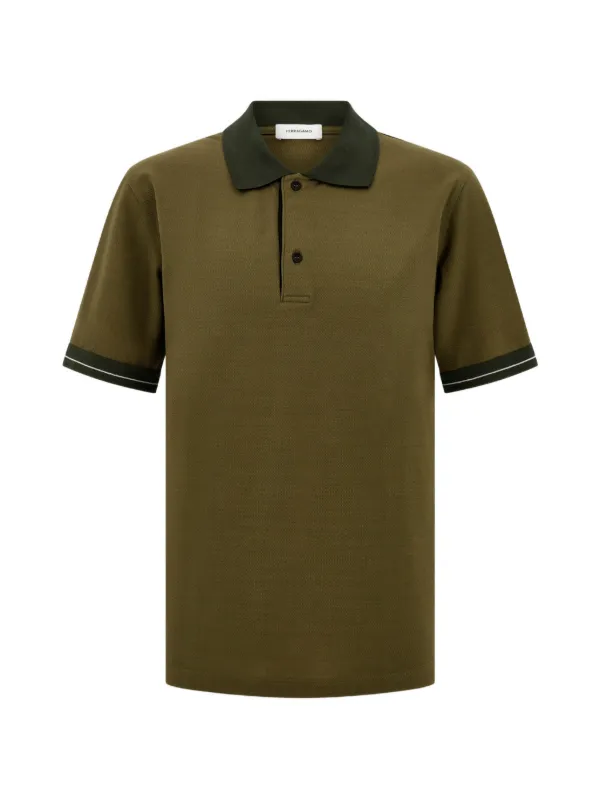Ferragamo Piqué-weave Contrast-collar Polo Shirt in Green