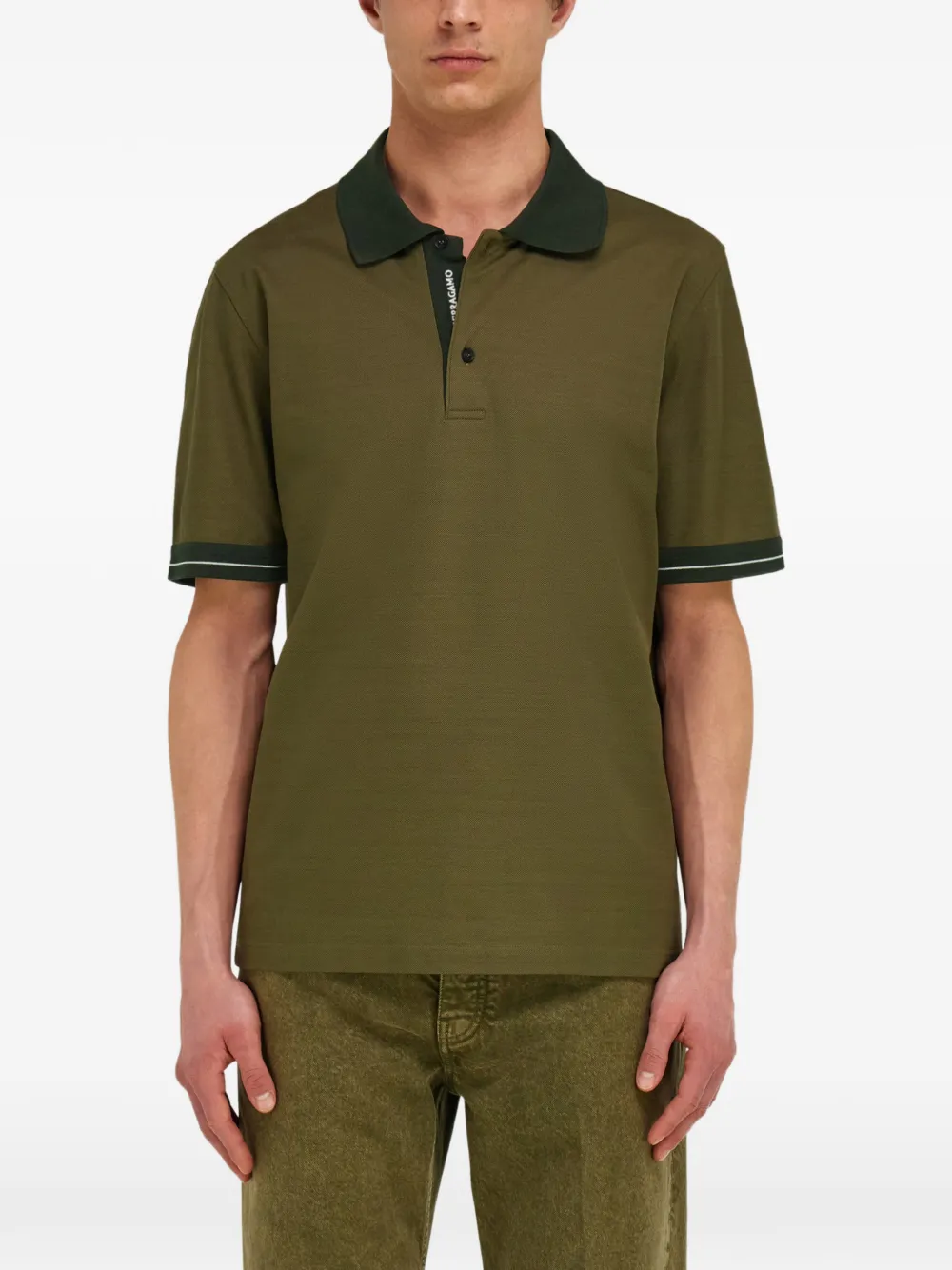 Ferragamo Piqué-weave Contrast-collar Polo Shirt in Green, view 3