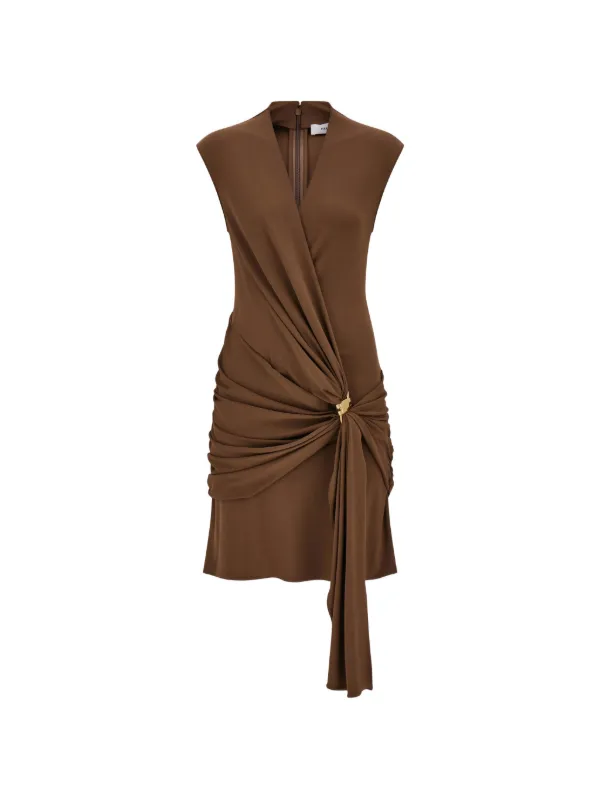 Ferragamo Knot-detail Ruched Dress in Brown