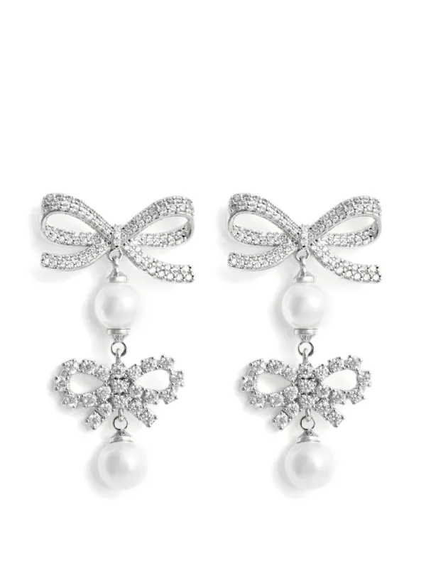 Self-Portrait Double-bow Pearl Earrings in Silver