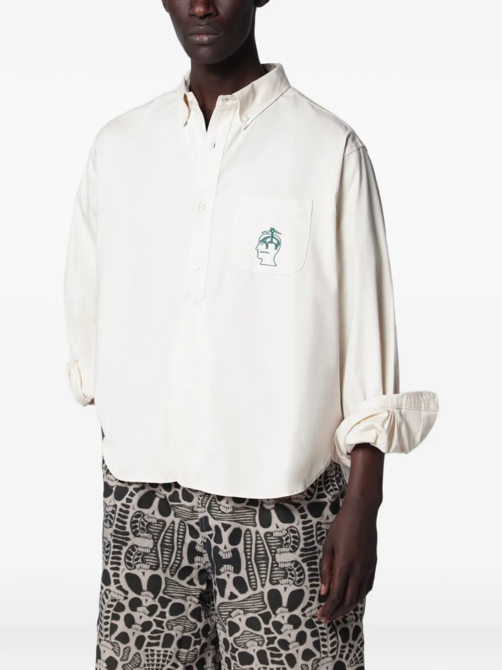 Brain Dead logo-embroidered button-down shirt - Toni neutri