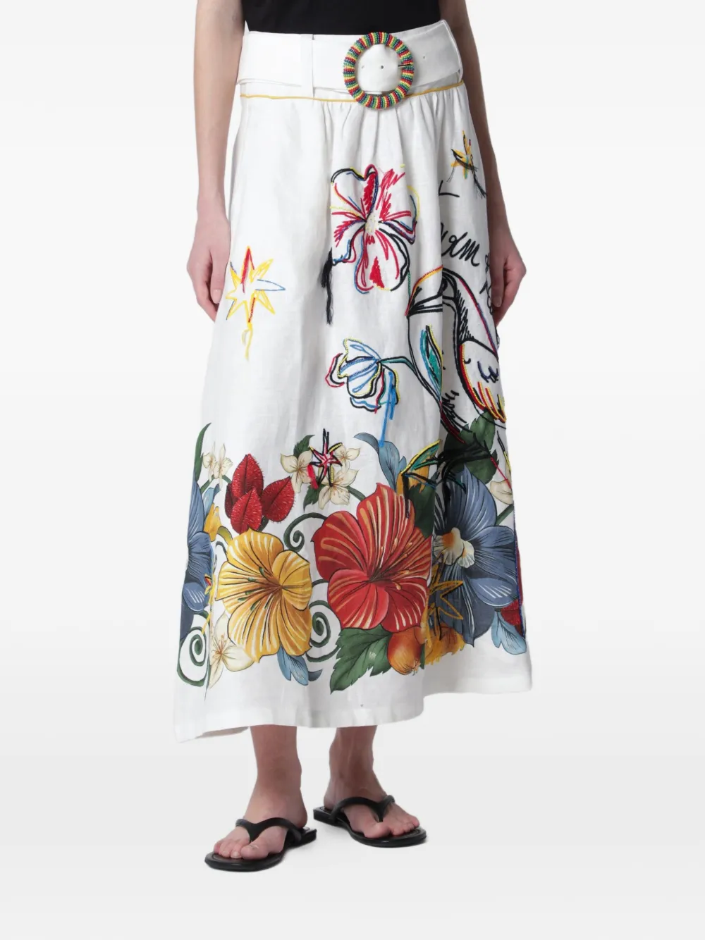 FARM Rio belted floral-print maxi skirt - Bianco