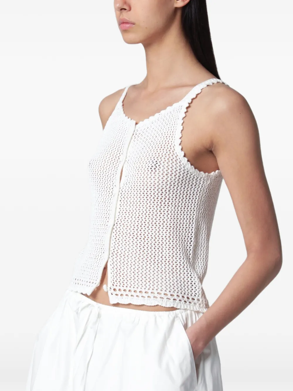 DUNST crochet-knit bustier linen top - Bianco