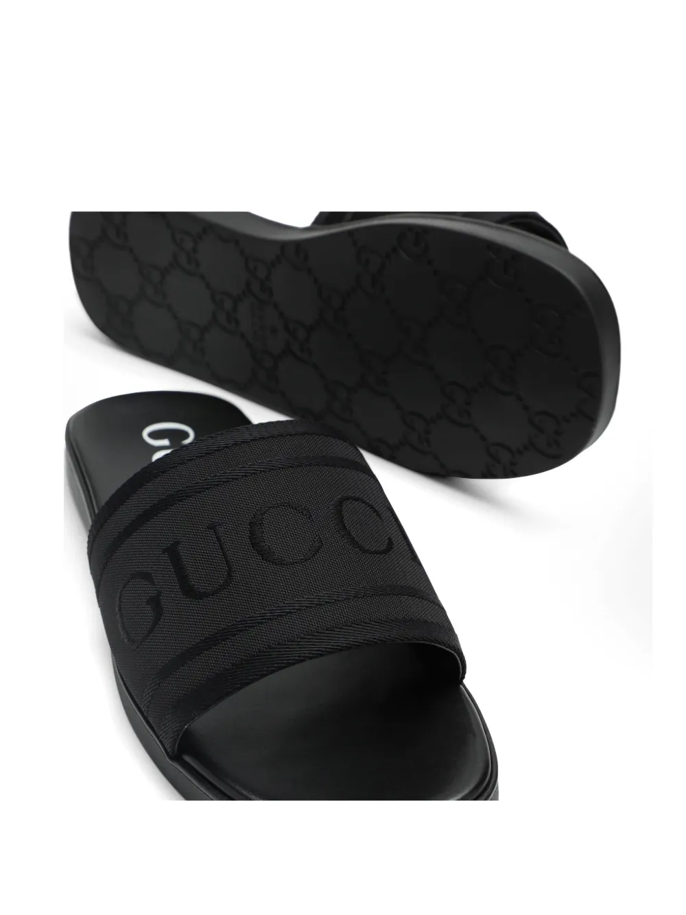 Gucci logo-embroidered slides Zwart