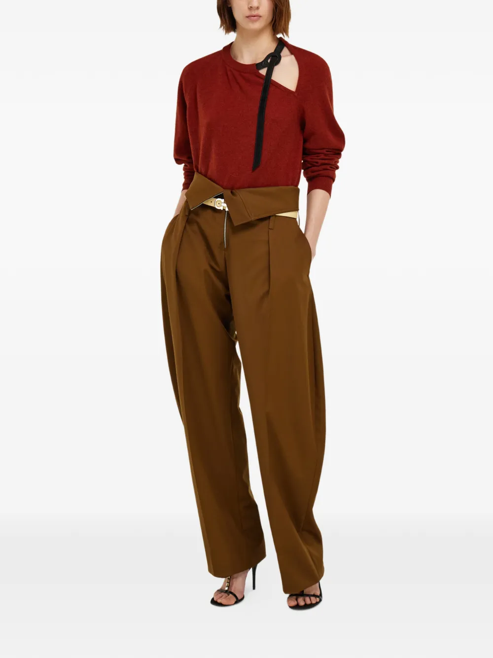 Ferragamo Trui met uitgesneden details en leren applicatie Rood