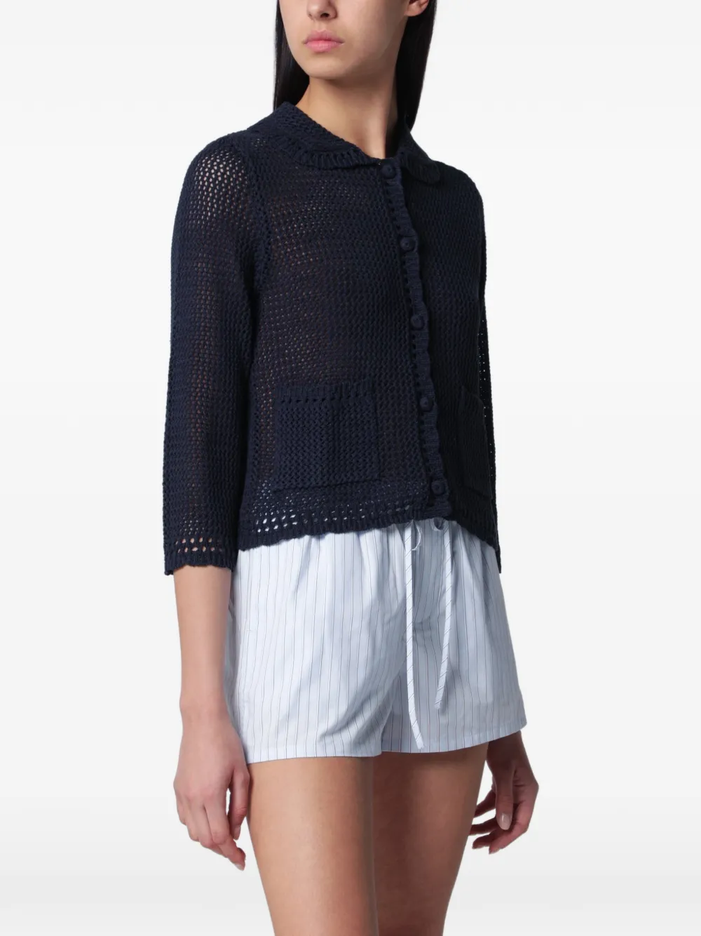 DUNST collared crochet-knit cardigan - Blue