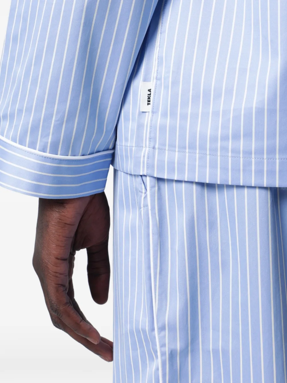 TEKLA Gestreept pyjamashirt met lange mouwen Blauw