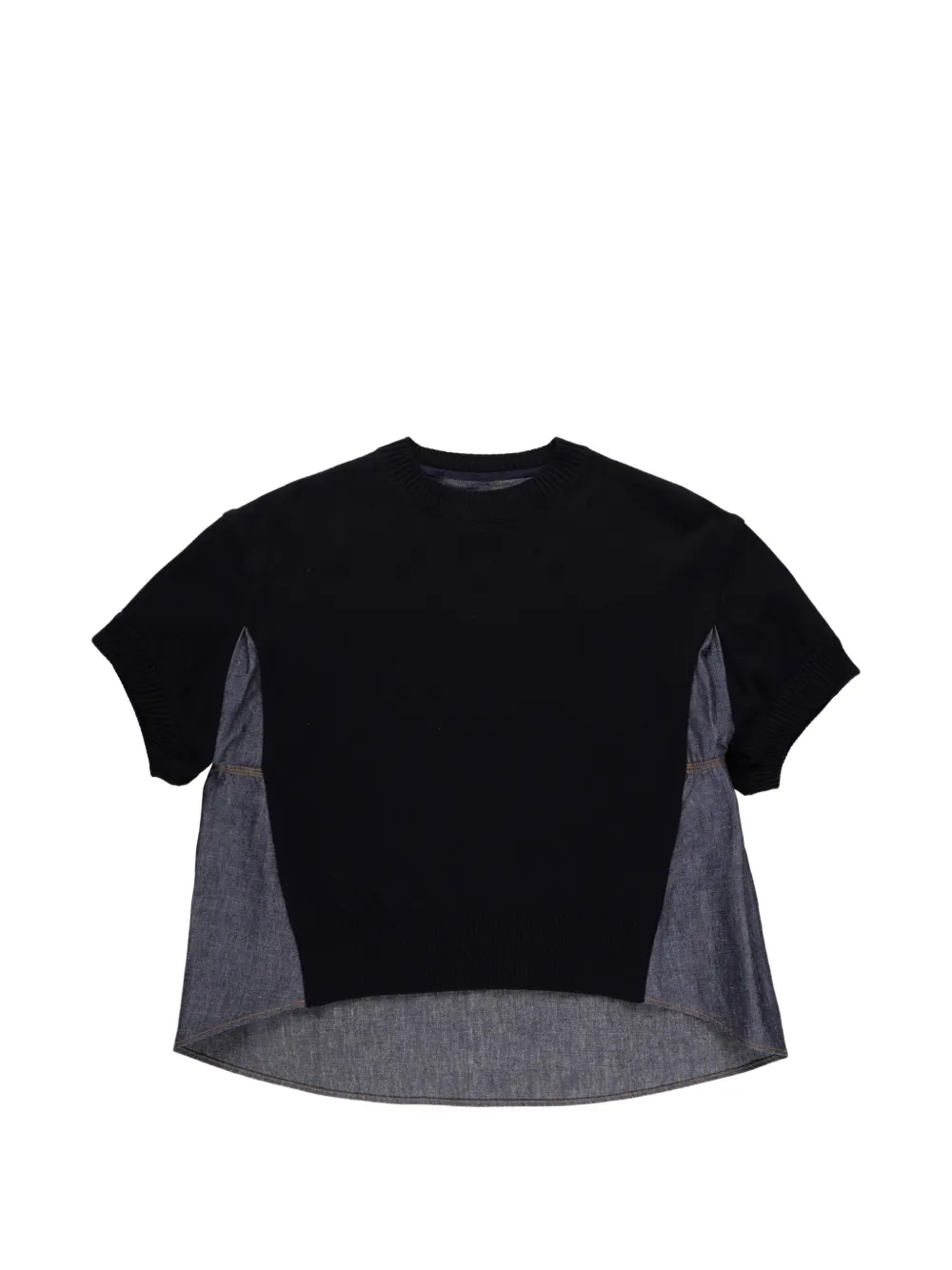 sacai denim-panelled T-shirt - Blu