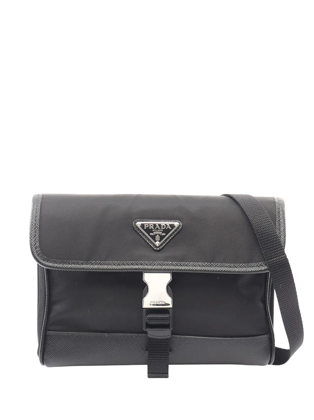 Prada Pre-Owned 2013-2026 Saffiano Trimmed Re Nylon Buckle Messenger Bag crossbody bag - Black
