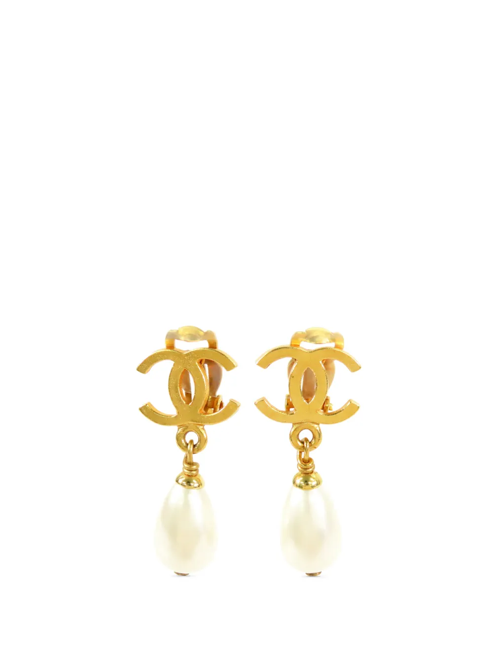 CHANEL Pre-Owned 1995 CC Gold Plated Faux Pearl Dangle Clip On Earrings costume earrings - Oro