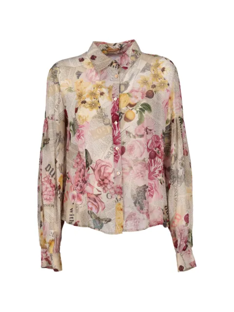 John Galliano Pre-Owned newspaper-print floral-print shirt