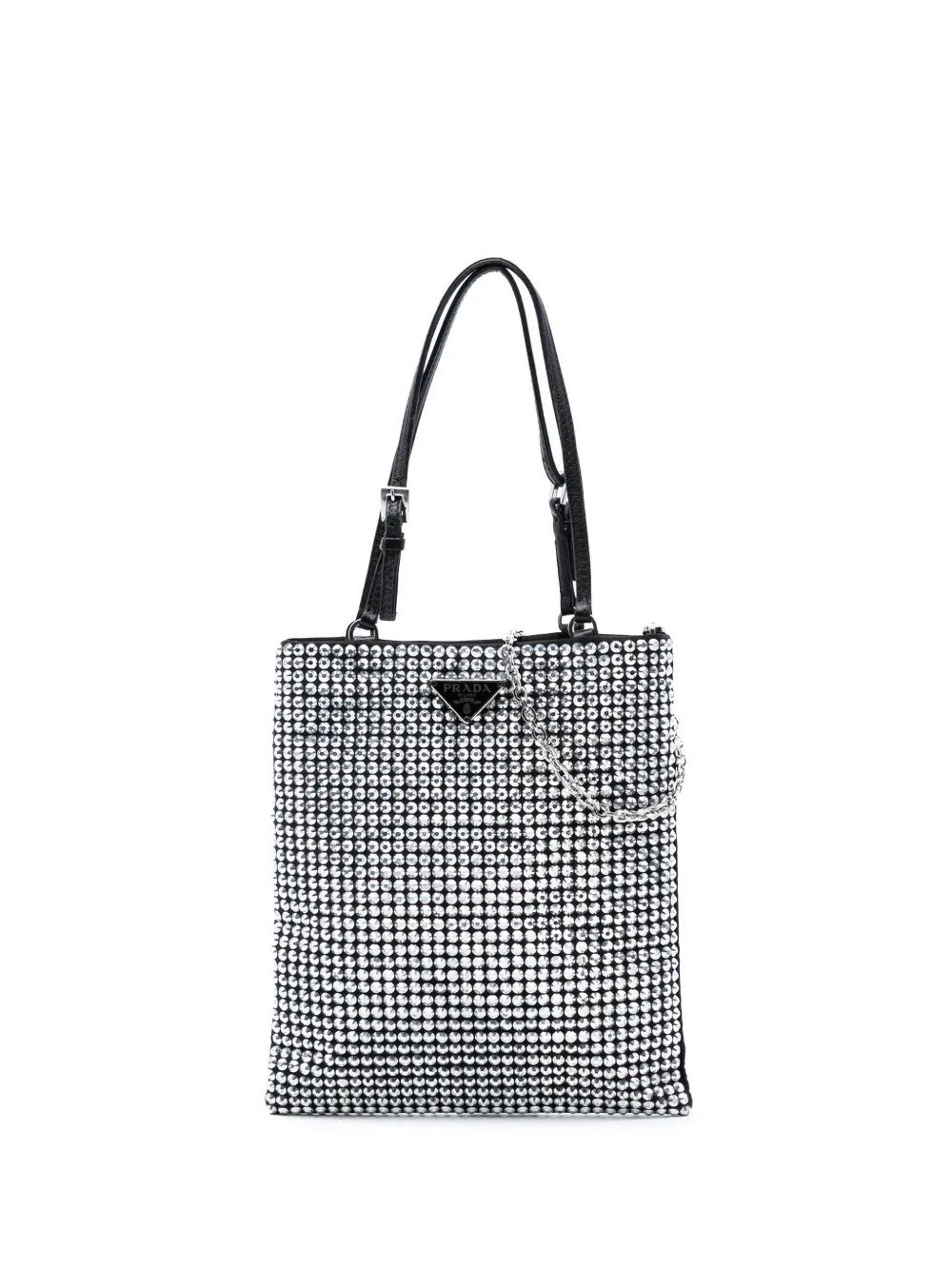 Prada Pre-Owned 2000-2013 Satin Crystal Embellished Chain Flat Tote satchel - Nero