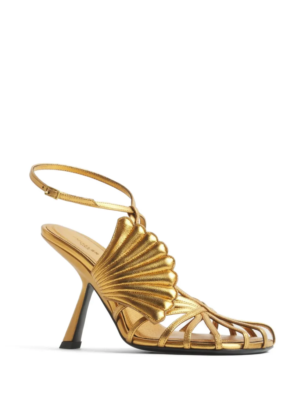 Mugler Shell T-strap Sandals 105 in Gold, view 2
