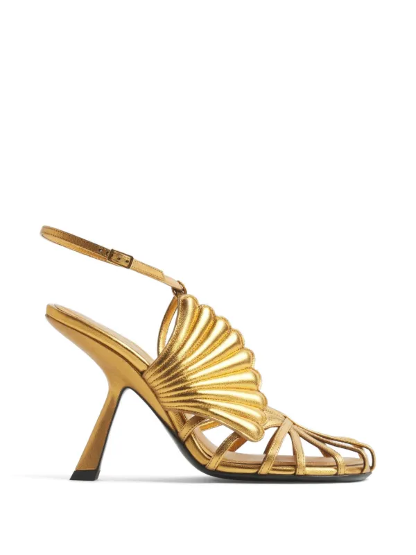 Mugler Shell T-strap Sandals 105 in Gold