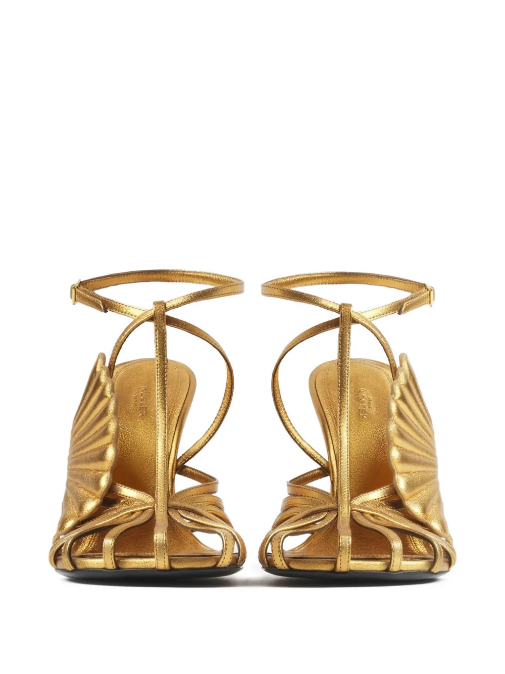 Mugler Shell T-strap Sandals 105 in Gold, view 4