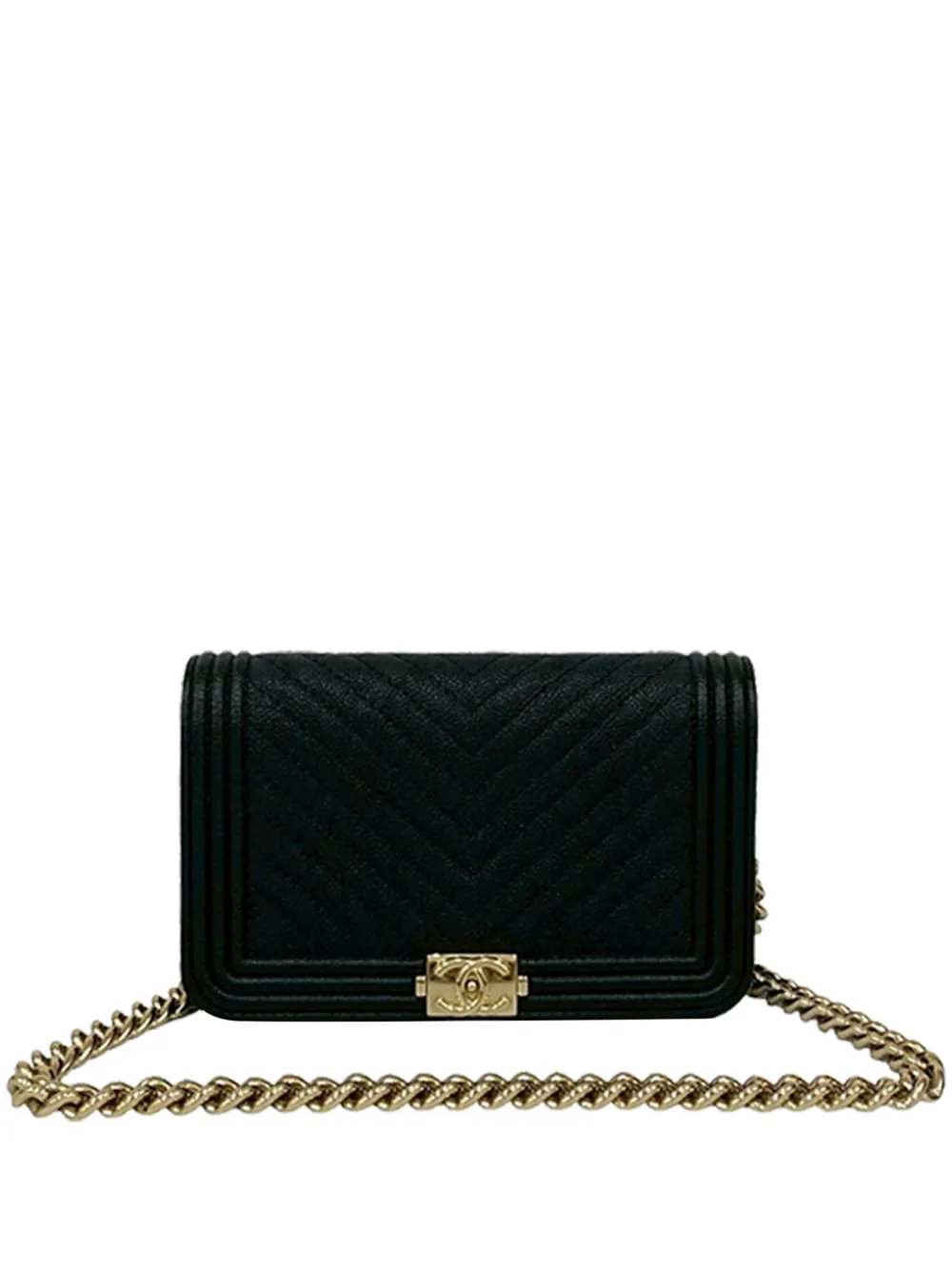 CHANEL Pre-Owned 2021 Chevron Caviar Boy Wallet on Chain crossbody bag - Schwarz