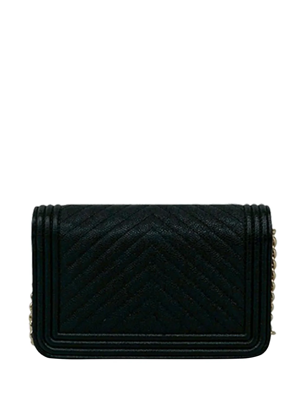  Chanel Pre-owned Pochette Portefeuille à Bandoulière Boy En Cuir Caviar à Chevrons Et à Bride En Chaîne (2021) - Noir 