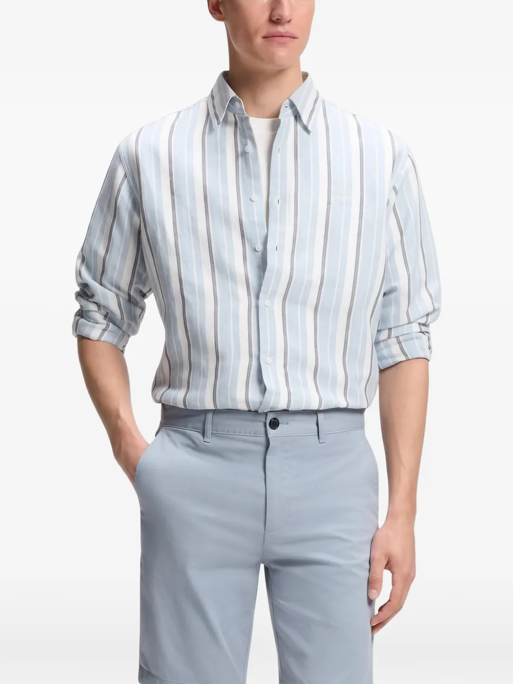 BOSS Slim-fit shorts van stretch-katoenen twill Blauw