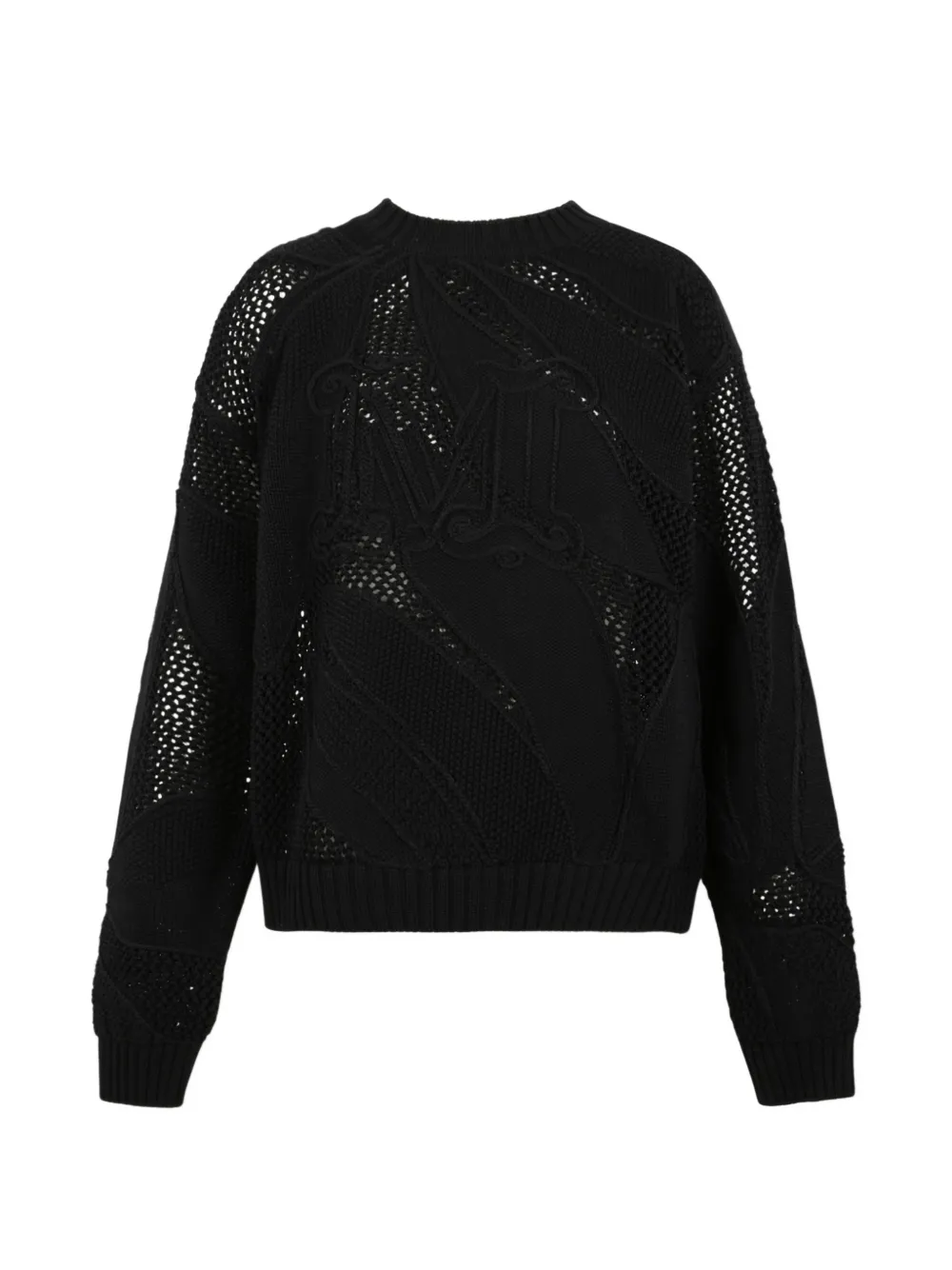 Max Mara logo-embroidered open-knit sweater - Black
