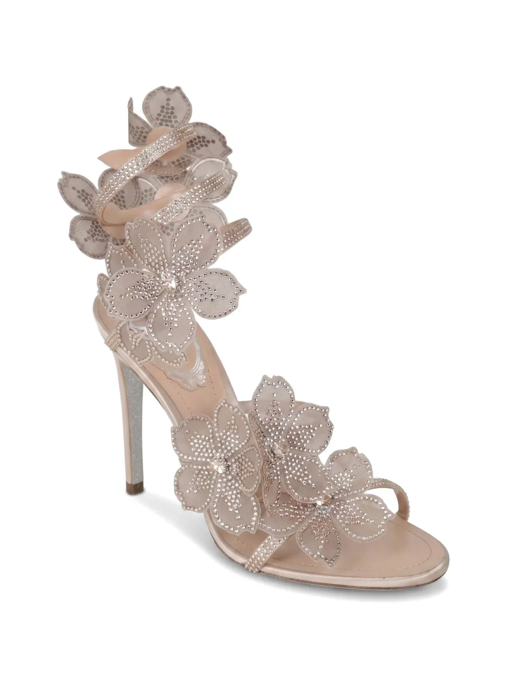 René Caovilla Peach Flower crystal-embellished heeled sandals Roze