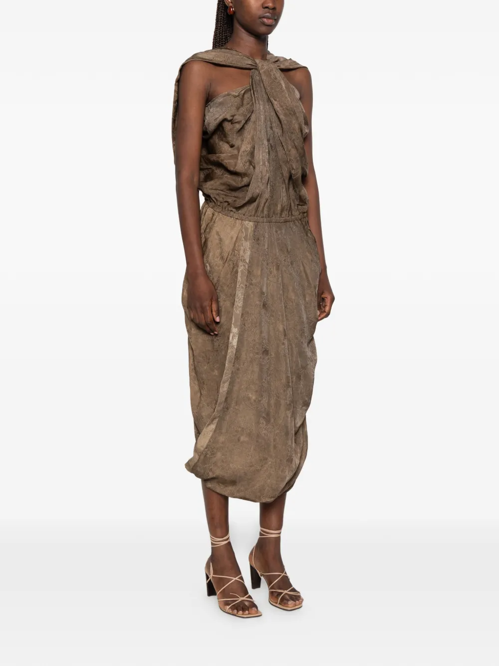 Uma Wang Agnes mouwloze midi-jurk Bruin