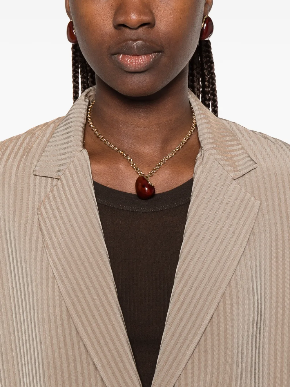Uma Wang Kali gestreepte blazer met enkele rij knopen Beige