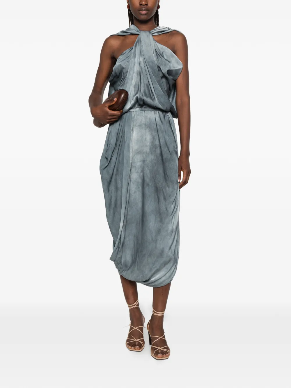Uma Wang Agnes gedrapeerde midi-jurk Blauw