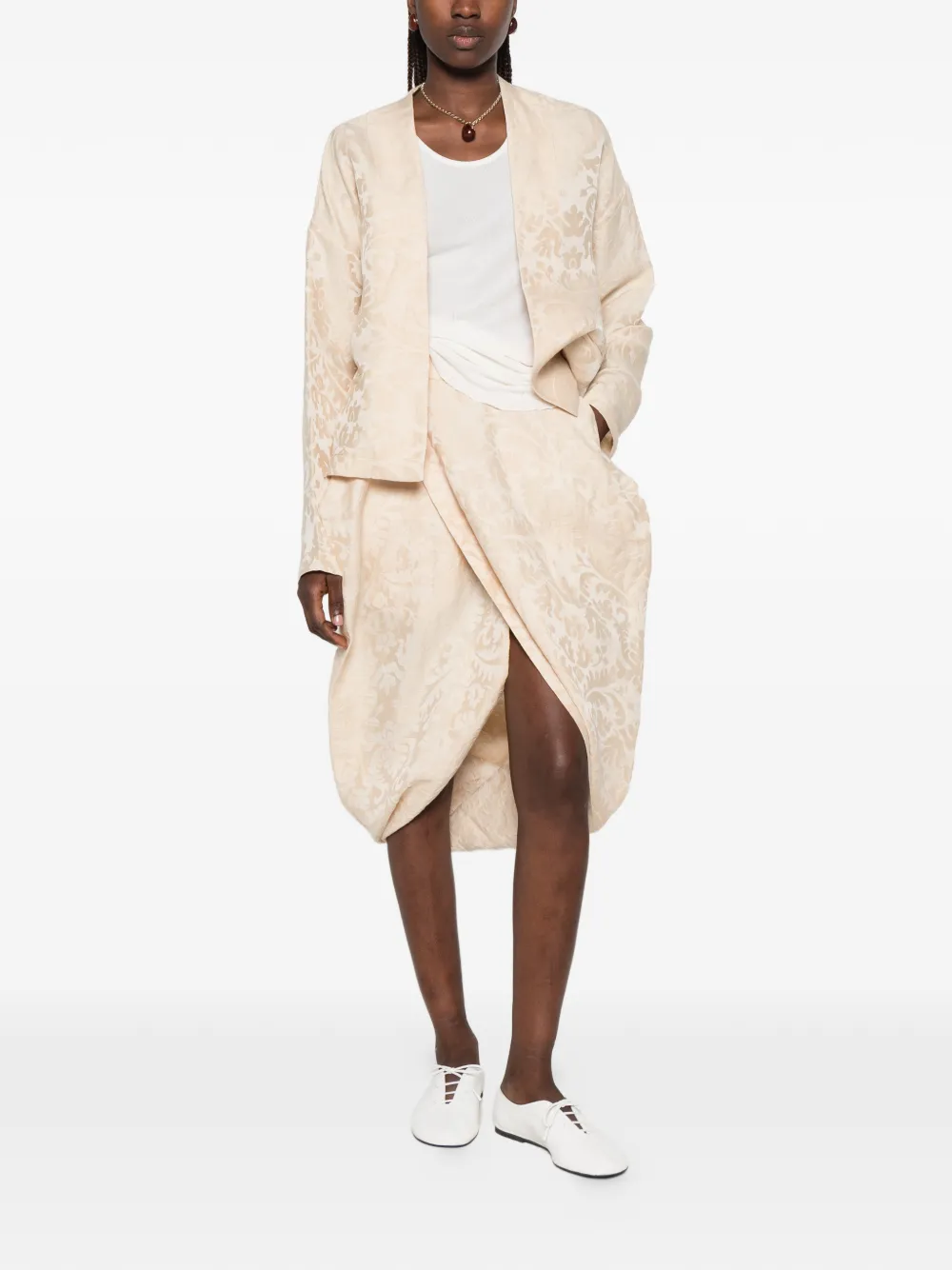 Uma Wang Asymmetrische midi-rok met Dracaena patroon Beige