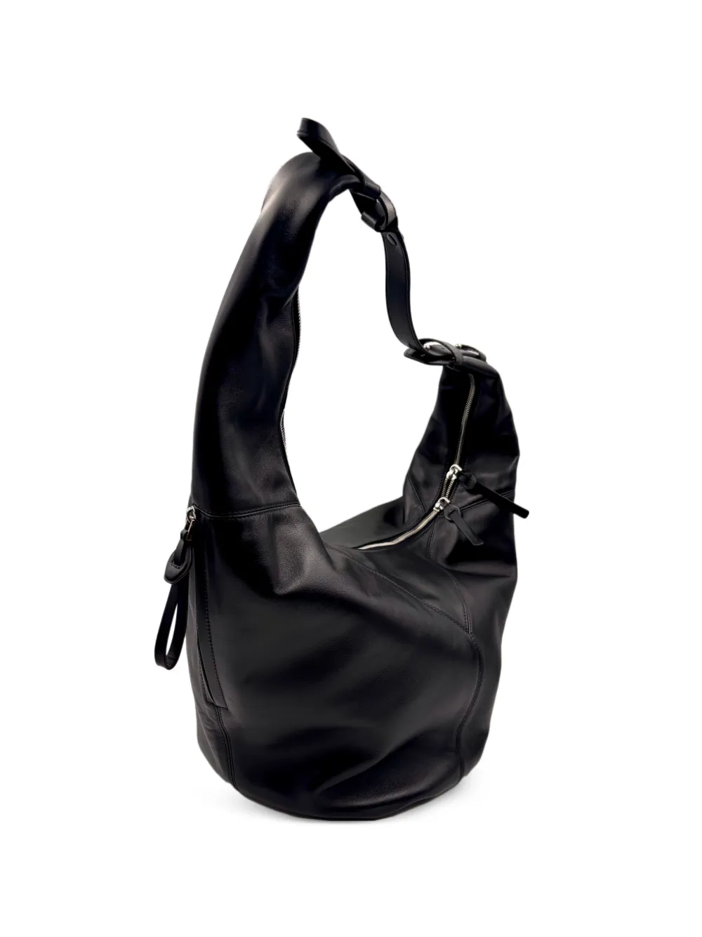 Bonastre Bow curved-zip leather shoulder bag - Nero