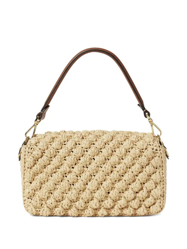 FENDI Medium Baguette hazelnut-stitch Raffia Shoulder Bag
