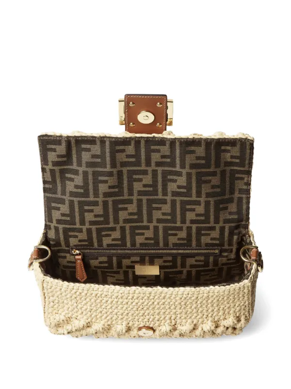 FENDI Medium Baguette hazelnut-stitch Raffia Shoulder Bag