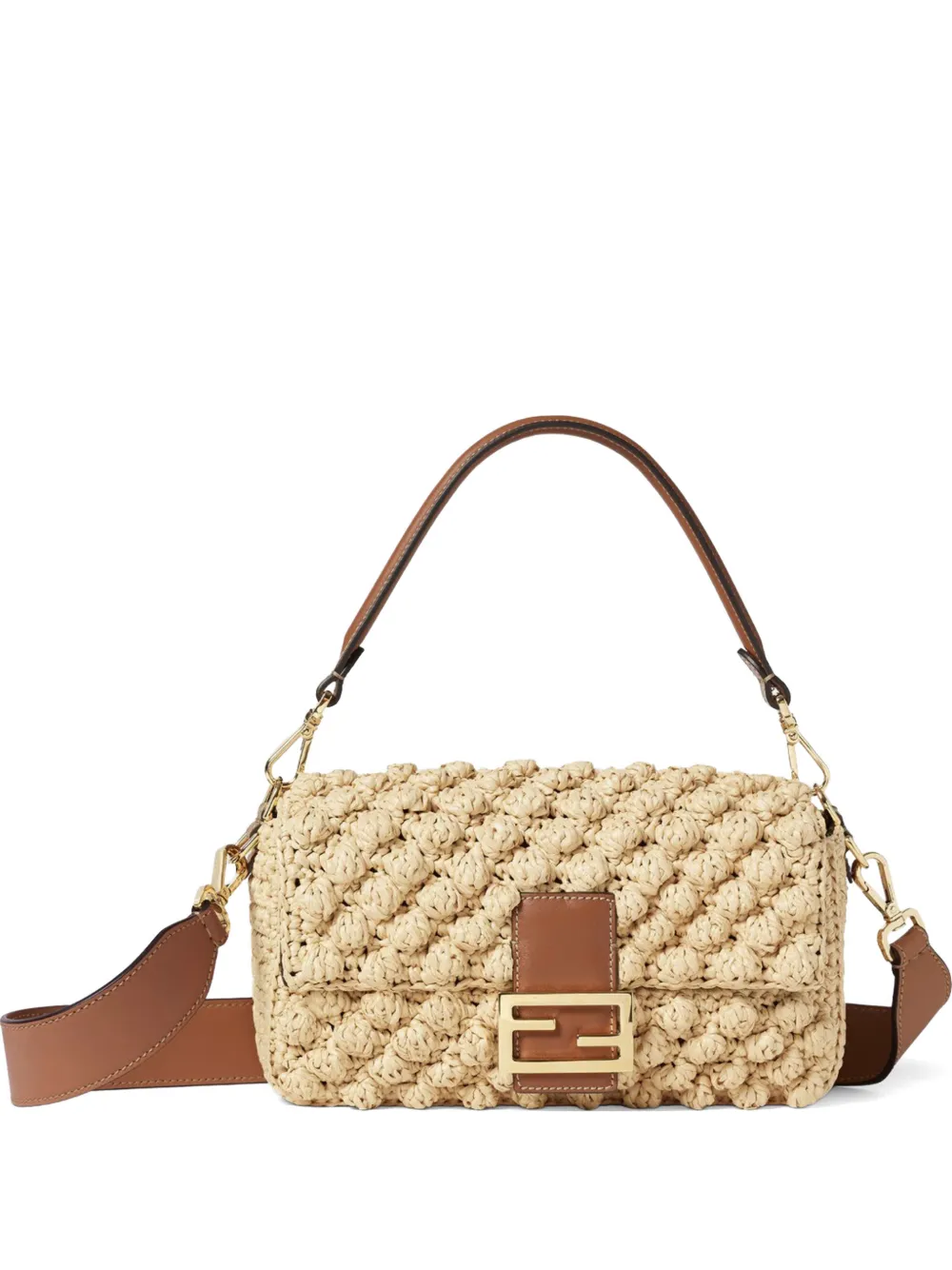 FENDI medium Baguette hazelnut-stitch raffia shoulder bag - Toni neutri
