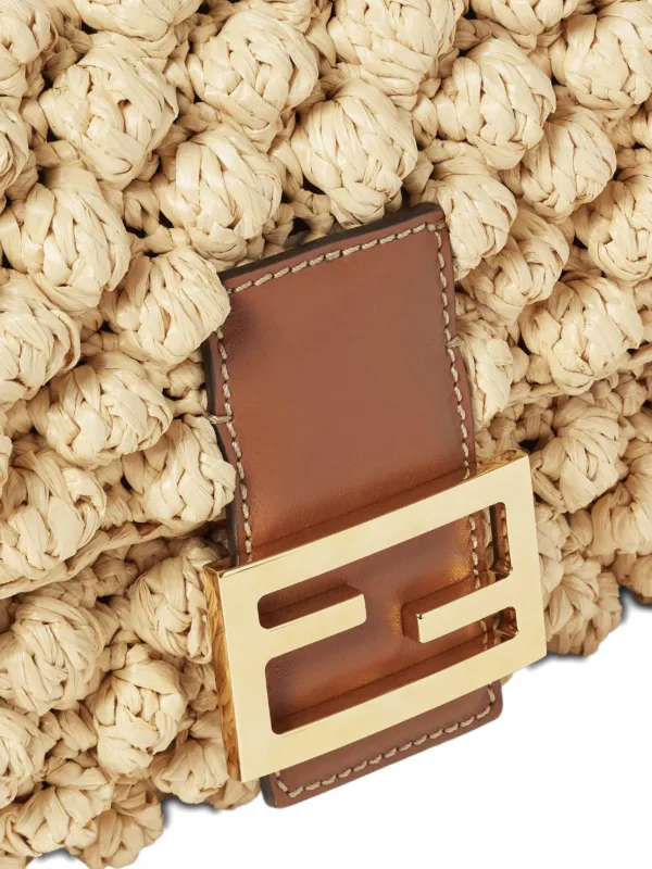 FENDI Medium Baguette hazelnut-stitch Raffia Shoulder Bag