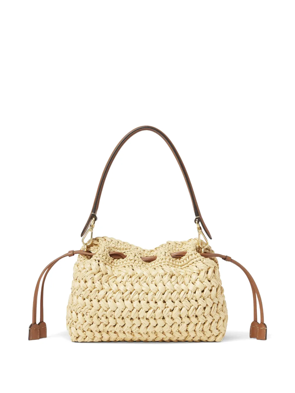 FENDI Mama Baguette geweven raffia schoudertas Beige