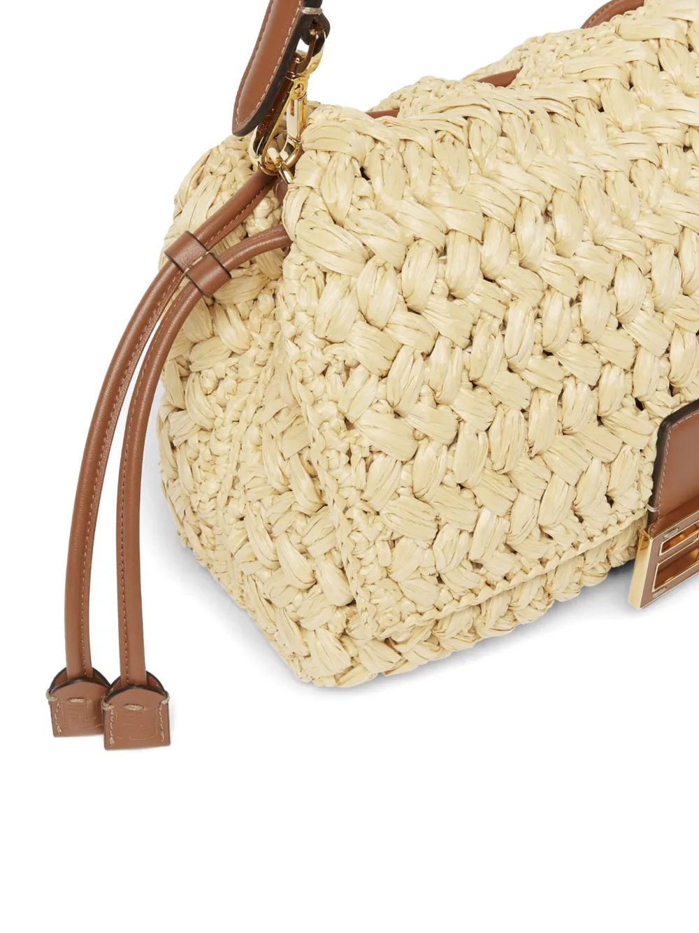 FENDI Mama Baguette geweven raffia schoudertas Beige