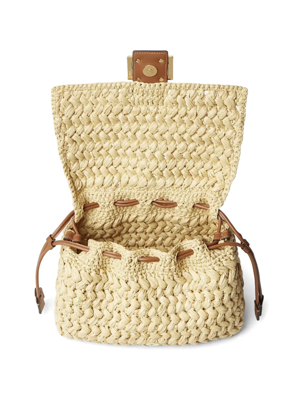FENDI Mama Baguette geweven raffia schoudertas Beige