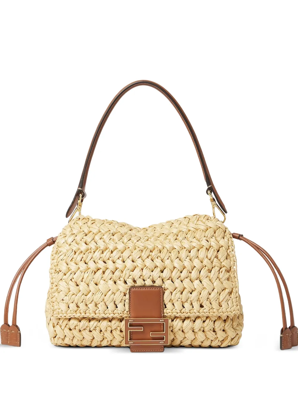 FENDI Mama Baguette woven-raffia shoulder bag - Toni neutri
