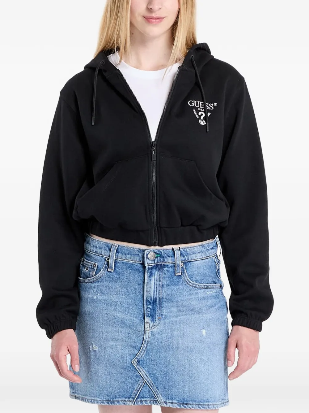 GUESS USA Roberta hoodie met rits en logo-print Zwart