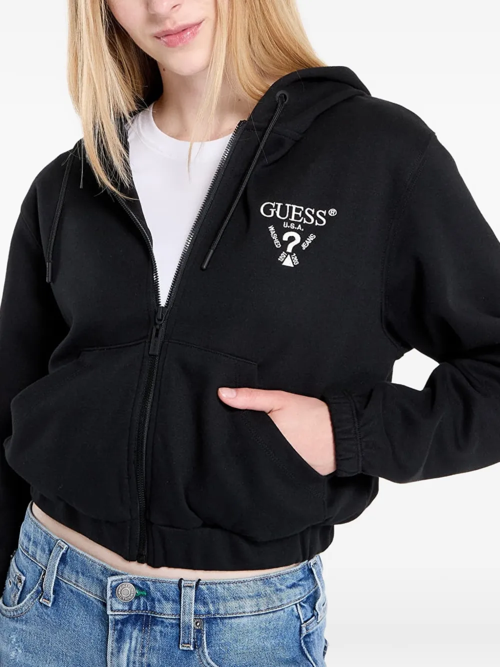 GUESS USA Roberta hoodie met rits en logo-print Zwart