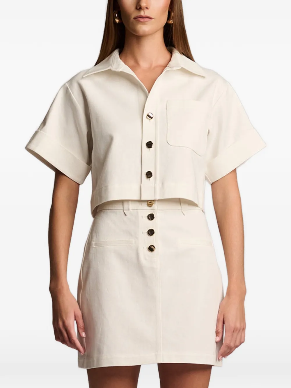 HEVRON Ellison cropped short-sleeve shirt - Nude