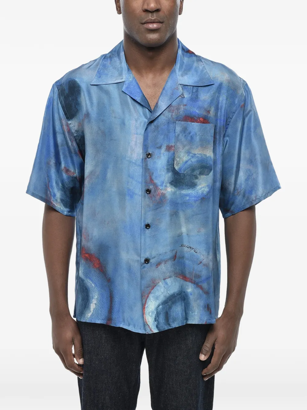 Marni printed silk bowling shirt - Blue
