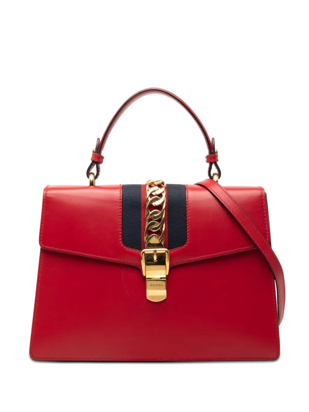 Gucci Pre-Owned 2016-2026 Medium Leather Web Sylvie Top Handle Bag satchel - Rosso
