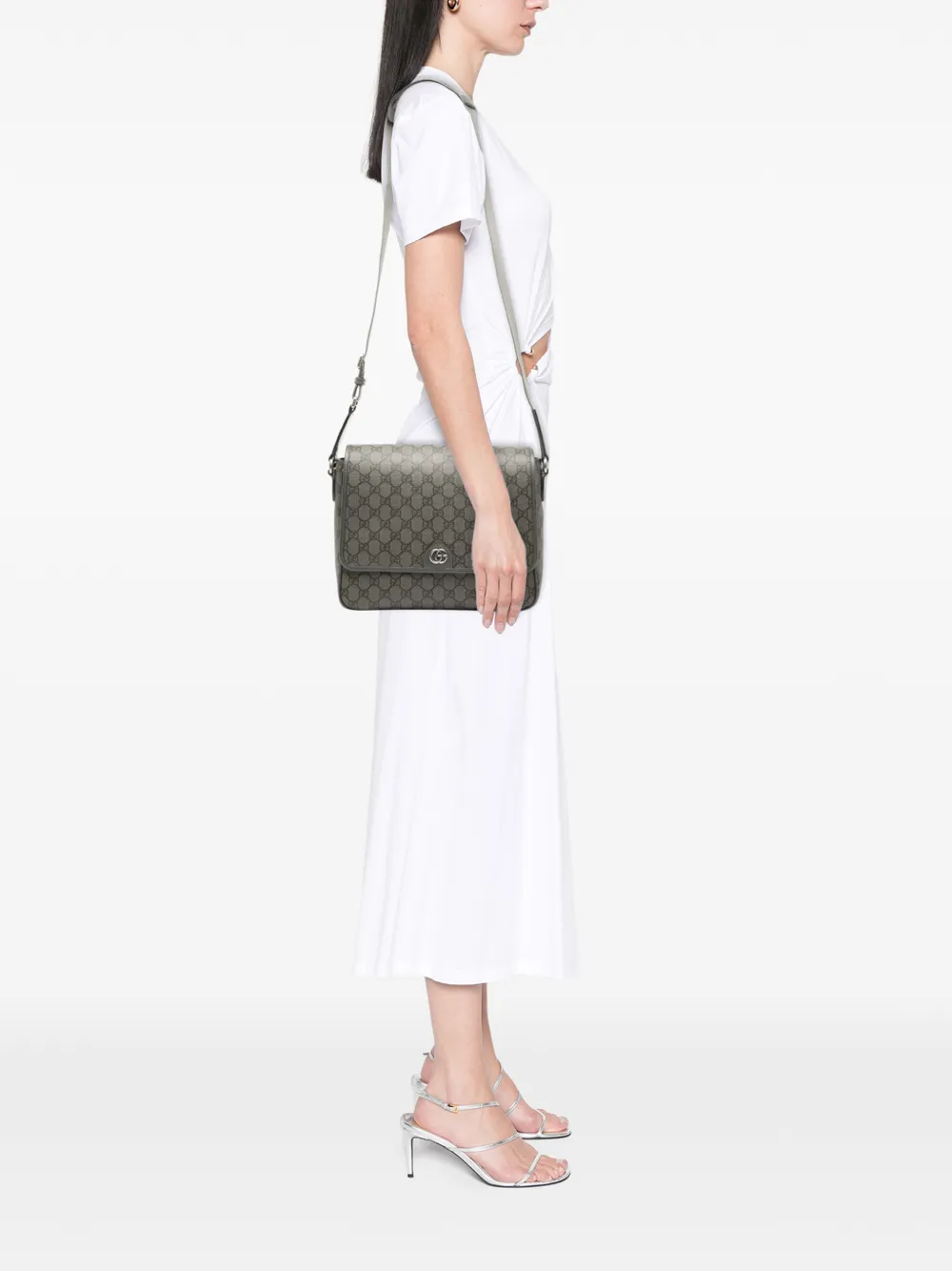 Gucci Pre-owned 2016-2026 Medium GG Supreme Ophidia Messenger Bag Crossbody Bag in Grey, view 2