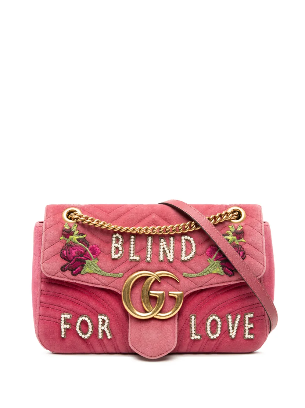 Gucci Pre-Owned 2016-2025 Large GG Marmont Matelasse Velvet Embroidered Blind For Love shoulder bag - Rosa