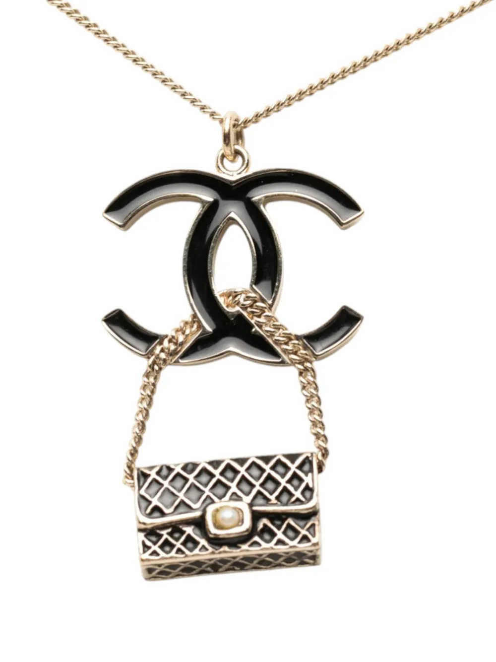 CHANEL Pre-Owned 2007 Gold Plated and Enamel CC and Flap Bag Pendant Necklace costume necklace - Oro