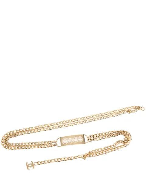 CHANEL Pre-Owned 2002 Gold Plated Strass Coco Plaque Double Chain belt