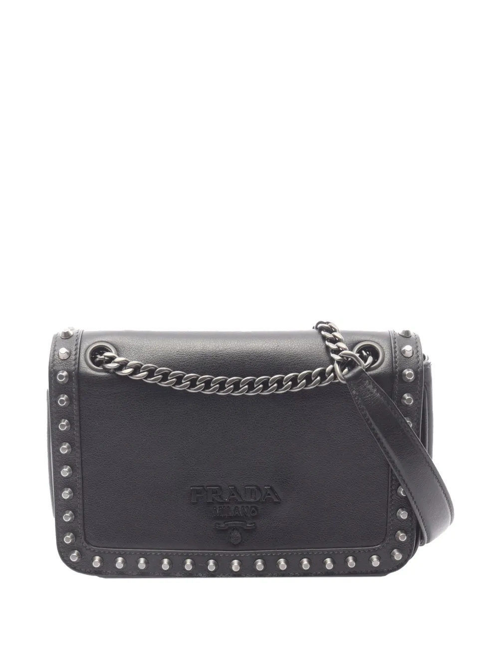 Prada Pre-Owned 2010-2026 Glace Calfskin Studded crossbody bag - Nero