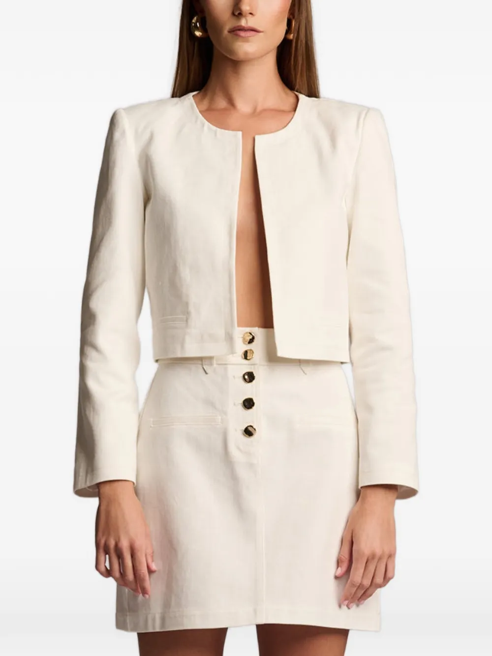  Hevron Nylah Button-up Belt-loop Mini Skirt - Blanco 